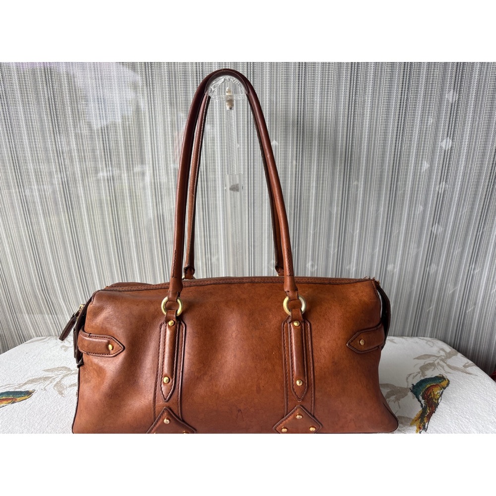 Cole Haan Cognac Brown Leather Satchel Doctor Bag Gold Hardware Vintage Style